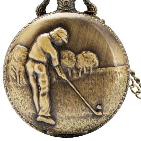 Other - Golf Design Bronze Quartz Pocket Watch